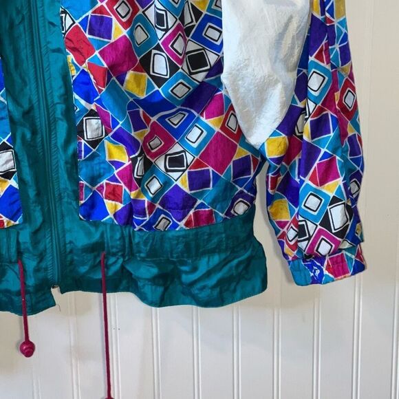 VTG 90s Windbreaker Jacket Geometric Colorblock Womens XLarge Full Zip Sunterra - Picture 5 of 11